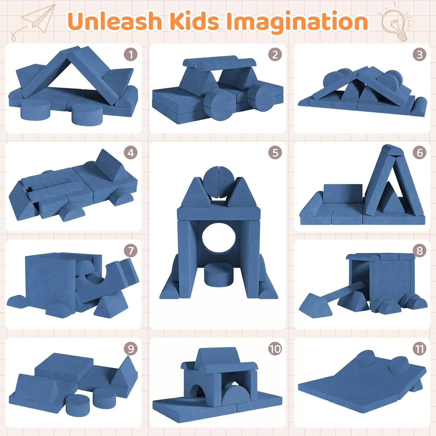 Modulare Kinderspielcouch, Kindersofa, Fortspiel-Schlafzimmer- und Spielzimmermöbel für Kleinkinder, umwandelbares Schaumstoff-Bodenkissen