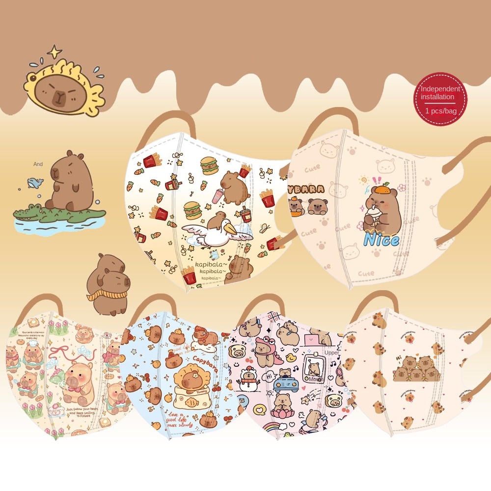 10 pçs dos desenhos animados capivara máscara infantil Ani-uv máscara de guarda-sol ao ar livre anti pólen à prova de poeira véu facial para 3-12 anos crianças