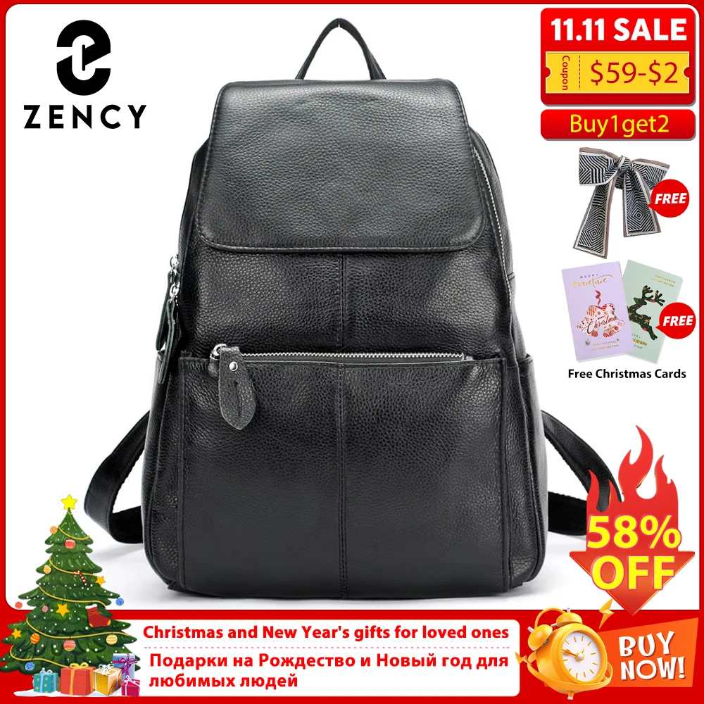 Zency Mềm Thời Trang Da Thật Chính Hãng Da Lớn Phụ Nữ Ba Lô Chất Lượng Cao Một + Nữ Hàng Ngày Giày Du Lịch Ba Lô Schoolbag Sách