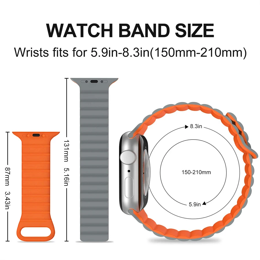 Apple Watch用磁気ブレスレット,シリコンブレスレット,iwatchシリーズ10,9,8,7,49mm, 45mm, 41mm, 44mm, 40mm 42mm、38mm