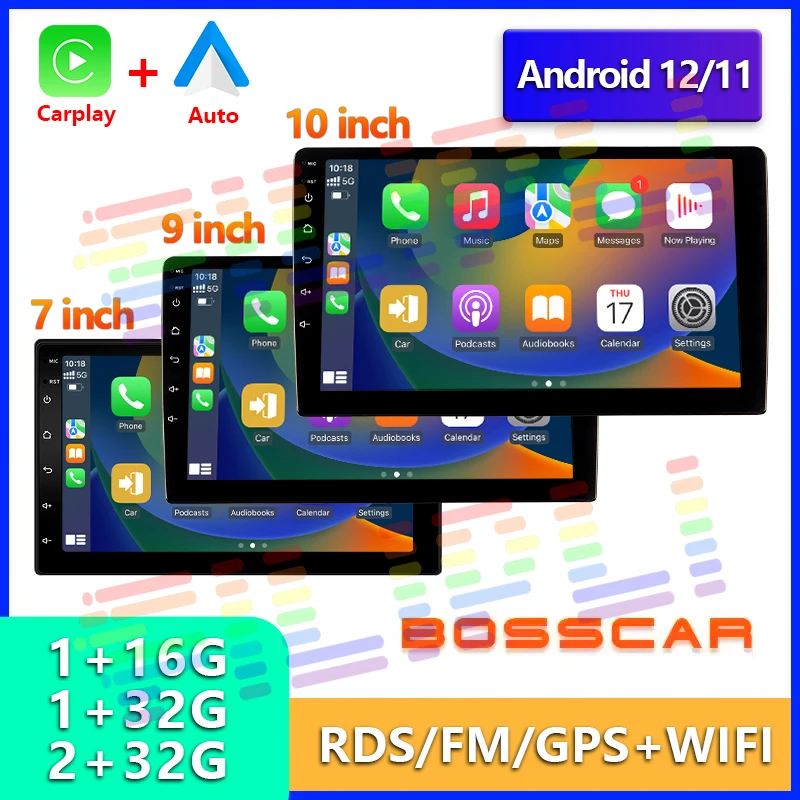 Bosscar 4core 2 din rádio do carro androidauto carplay android 12 4g gps áudio do carro 7 "/9"/10 "wifi bt ips reprodutor multimídia automotivo