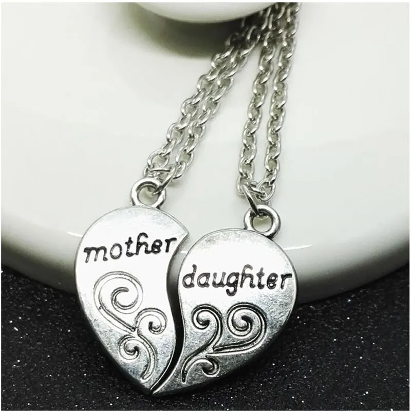 2 pezzi di collana placcata in argento antico alla moda madre bella figlia combinazione per amore gioielli in stile genitore-figlio