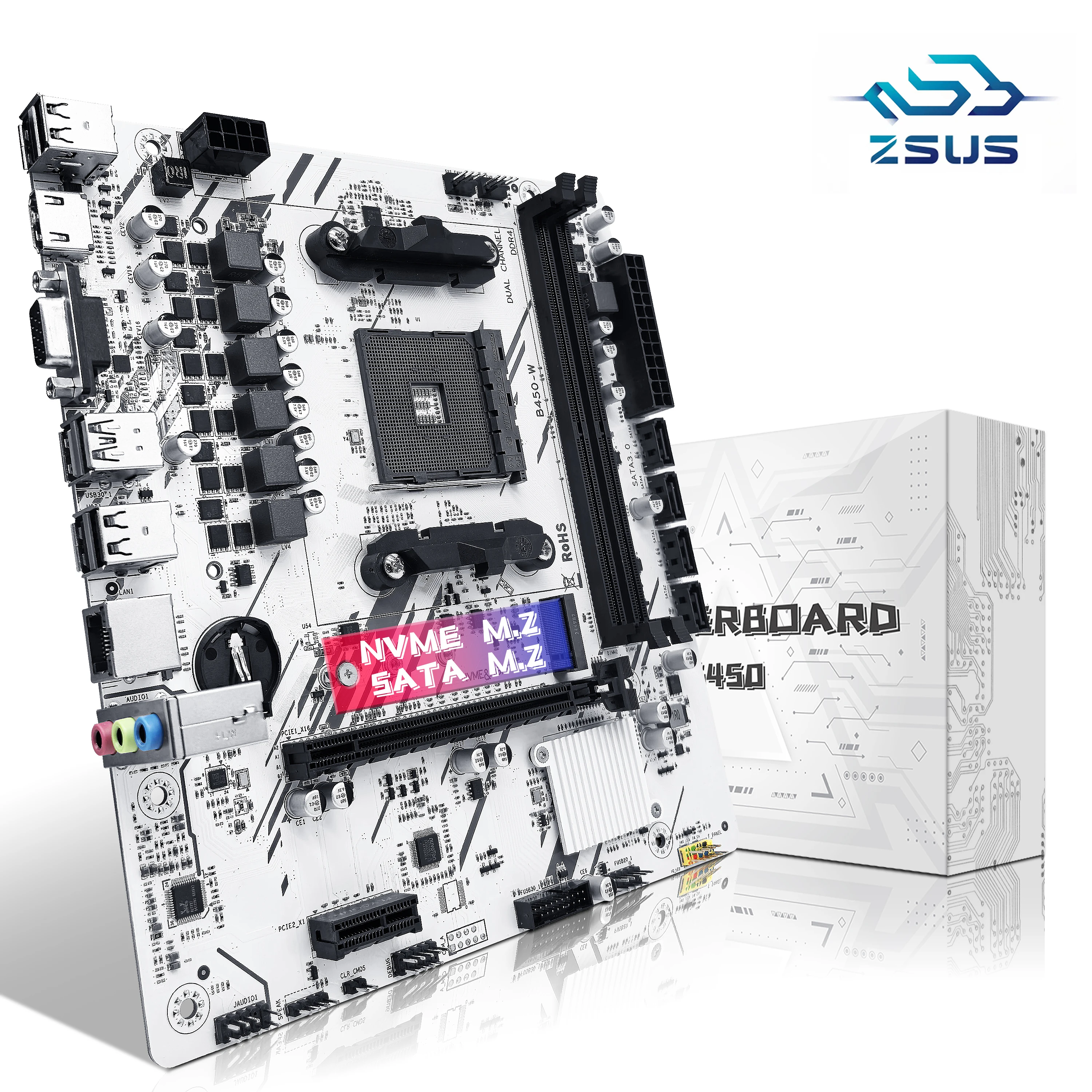 ZSUS B450 Motherboard AMD Prozessor Dual-Channel DDR4 Speicher AM4 Mainboard M.2 NVME (Unterstützt Ryzen 5500 5600 5600G CPU)