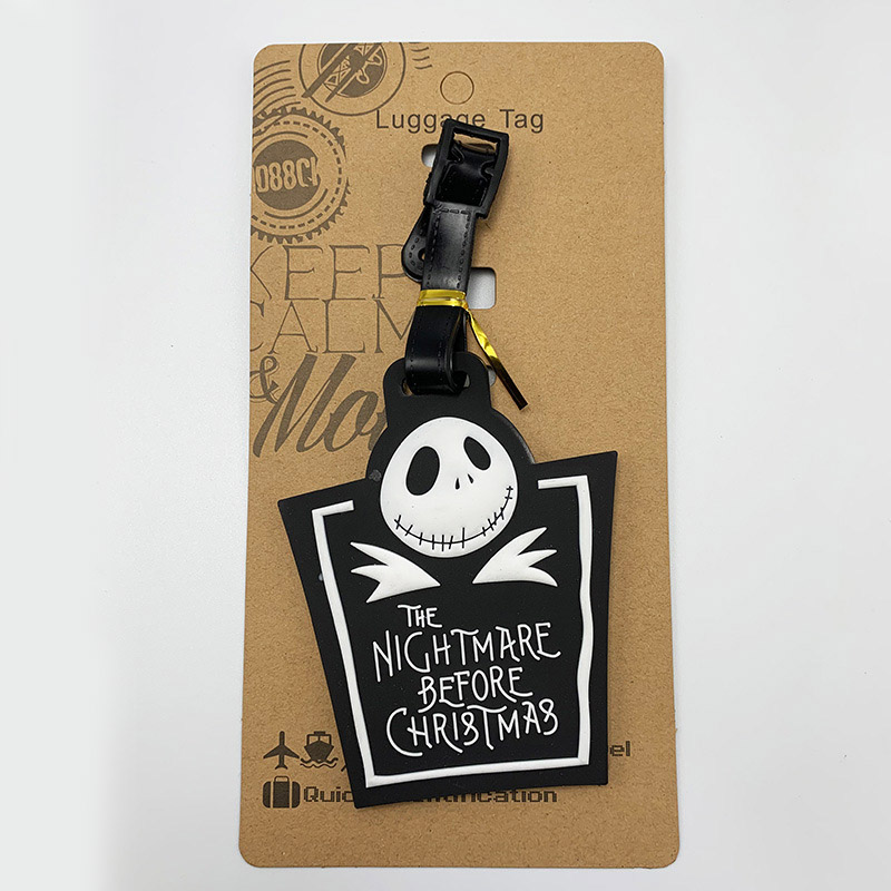 Accesorios de viaje de Disney The Nightmare Before Christmas, etiqueta de equipaje de Gel de sílice, soporte de identificación para maleta, etiqueta de embarque para equipaje