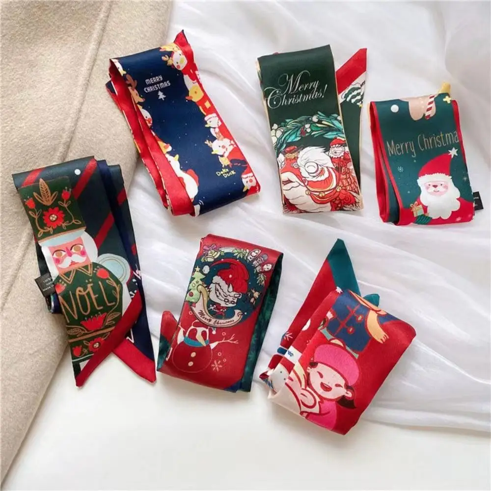 Elegant Ribbon Headband Christmas Silk Scarf Printed Red New Year Scarf Scarf Accessories Hair Tie Long Scarf Women