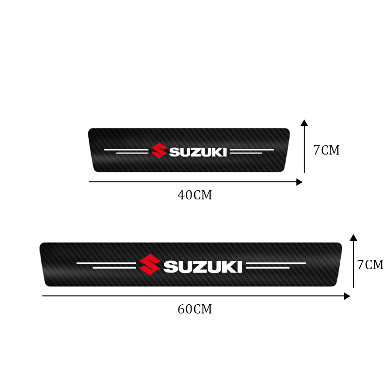 4pcs ประตูรถเกณฑ์คาร์บอนไฟเบอร์ Scuff แผ่นสติกเกอร์สําหรับ Suzuki Swift Grand Vitara Baleno Jimny SX4 รถอุปกรณ์เสริมภายใน