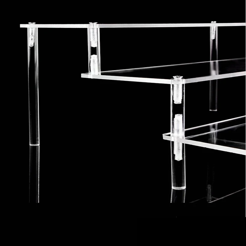 Espositore in acrilico a 1-4 livelli Espositore durevole per bambola di profumo per cupcake Scaffale di stoccaggio per scatola cieca trapezoidale trasparente