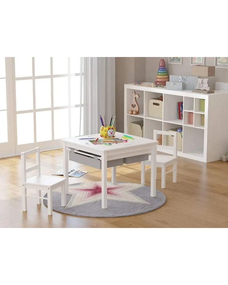 Dual-Purpose Wooden Kids Construction Table with Storage and Chairs, LEGO-Compatible