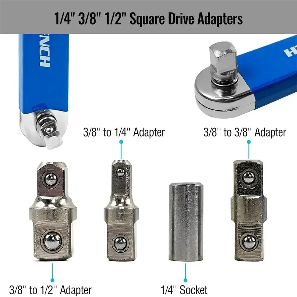 Offset Extension Wrench Ratchet Wrench Wrench With 1/2", 1/4" And 3/8" Square Drive Adapters Zero Degree Tool For Car Amagi