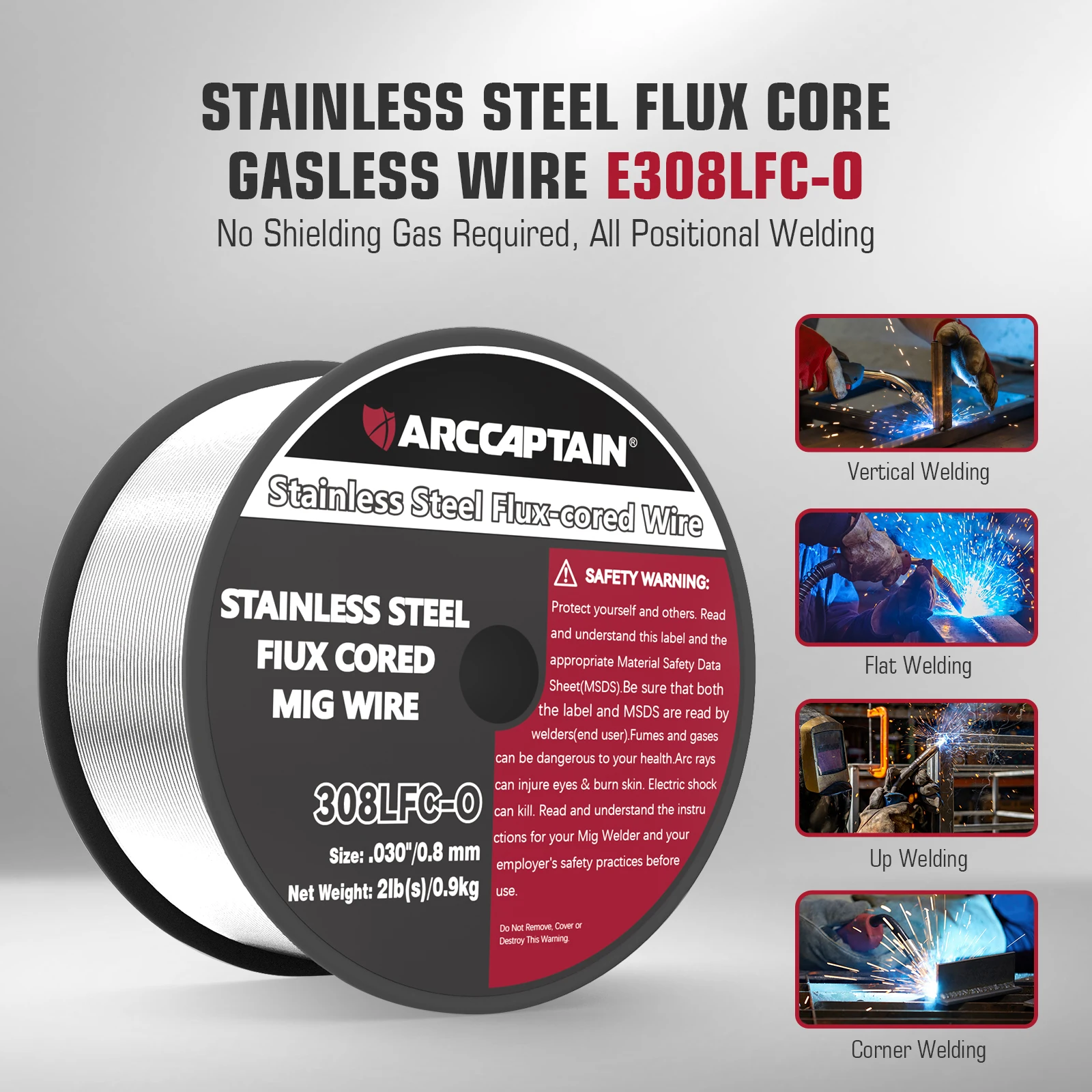 ARCCAPTAIN สแตนเลส FLUX Cored MIG ลวดเชื่อม E308LFC-O 0.8 0.9 มม.2IB 1 กก.1 ม้วนสําหรับ MIG เครื่องเชื่อมบัดกรี