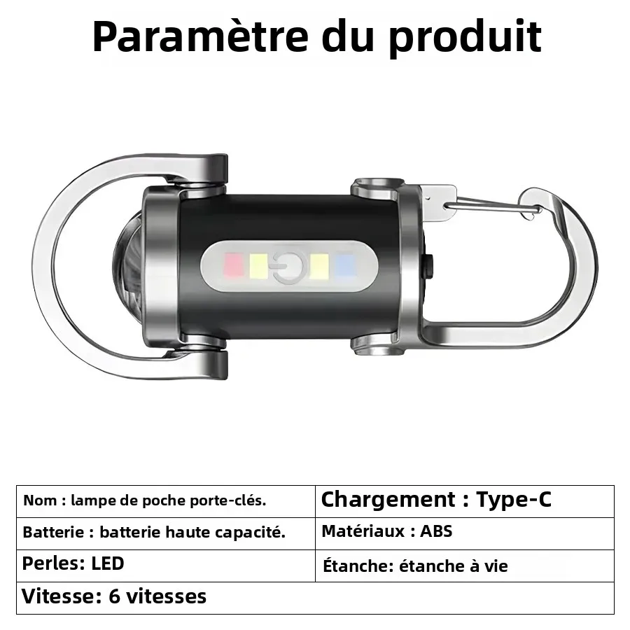 Mini lampe de poche porte-clés Portable multifonction COB, lampe de travail, 6 Modes, lumière d'urgence Rechargeable pour la marche, la recherche et la randonnée