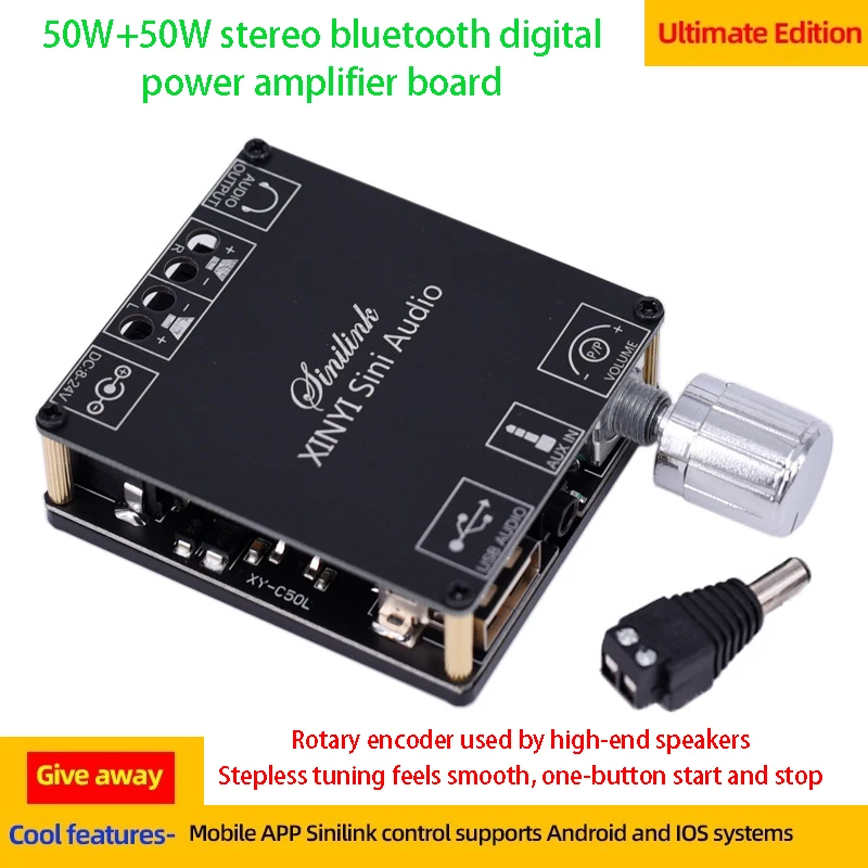 XINYI Sini Audio C50L/C100L estéreo Bluetooth placa amplificadora de potencia Digital 50W doble canal 360 grados sintonización continua AMPModule