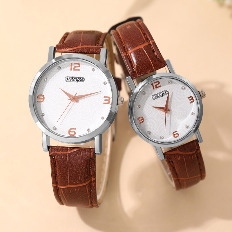 2 Stück Mode Paar Set Uhren Luxus Frauen Business Casual Leder Quarzuhr einfache braune Armbanduhr reloj Mujer