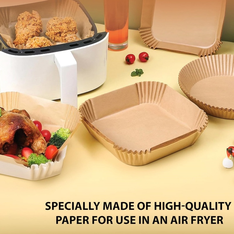 Revestimientos de papel desechables antiadherentes para freidora de aire, pergamino impermeable y a prueba de aceite para hornear, asar, uso en freidora de aire para microondas, 100 Uds.