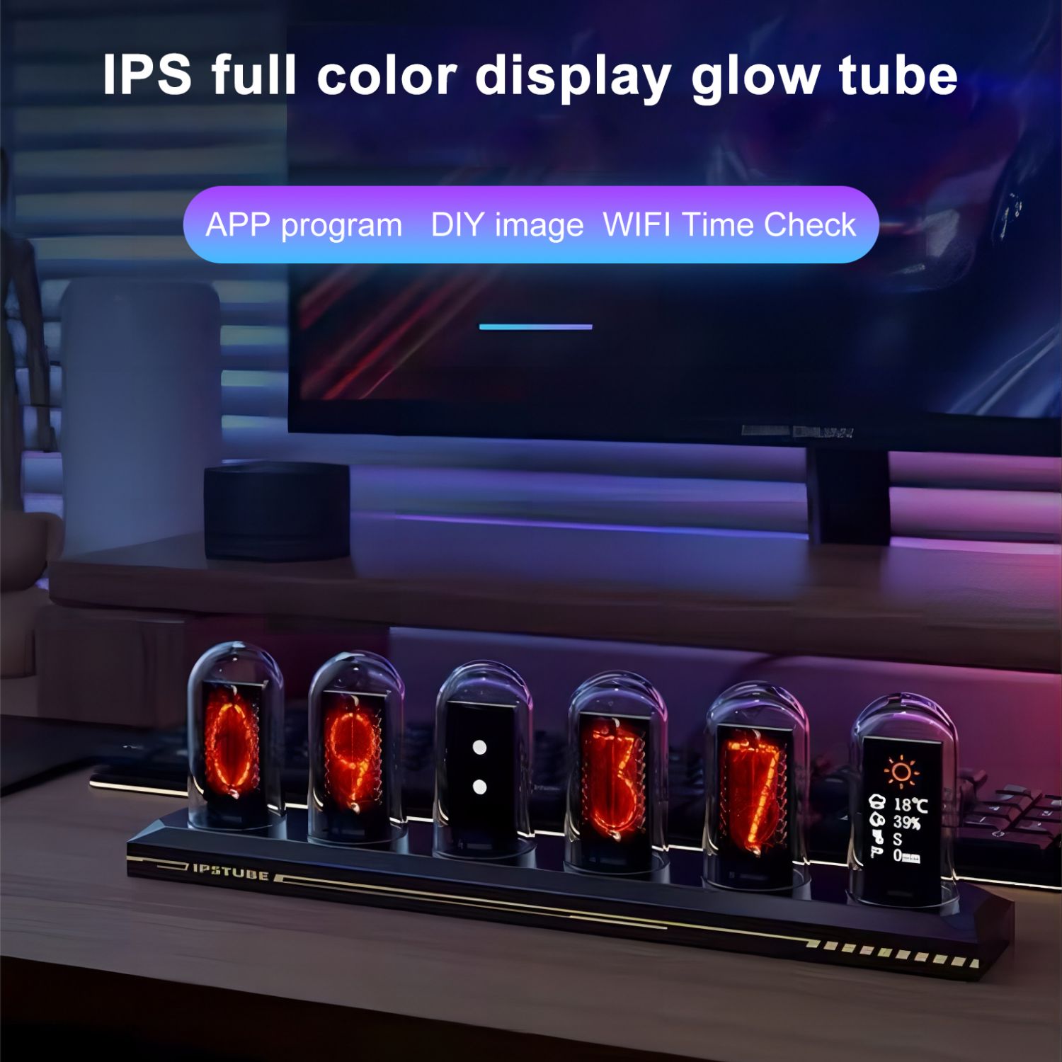 Nixie Tube Digitaluhr Nachtlicht RGB Vollfarbe Neon Glow Tube DIY Tischuhr Zeitanzeige für Desktop-Dekoration