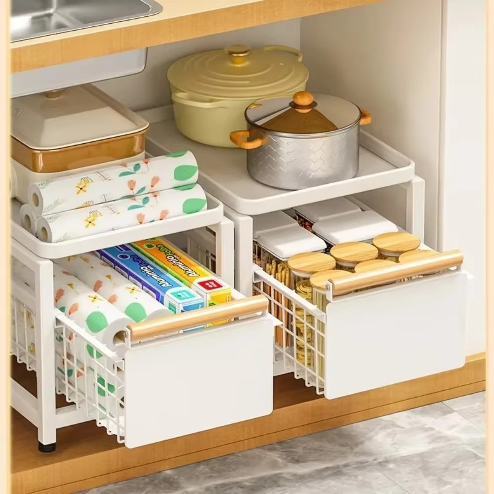 Kitchen Storage Racks Bathroom Layered Storage Cabinet Under Sink Organizer Sliding Pull-Out Drawer Shelf Bathroom Layered Rack