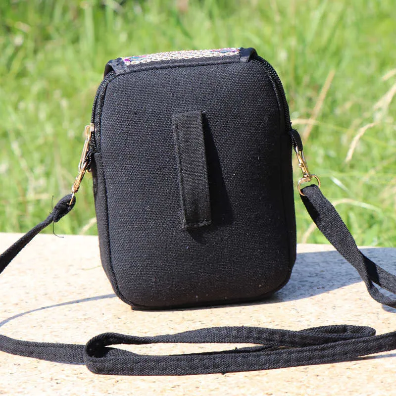 1PC 刺繍国家スタイル布バッグウエストバッグ斜めスパンショルダーコインミニ財布キャリー垂直正方形