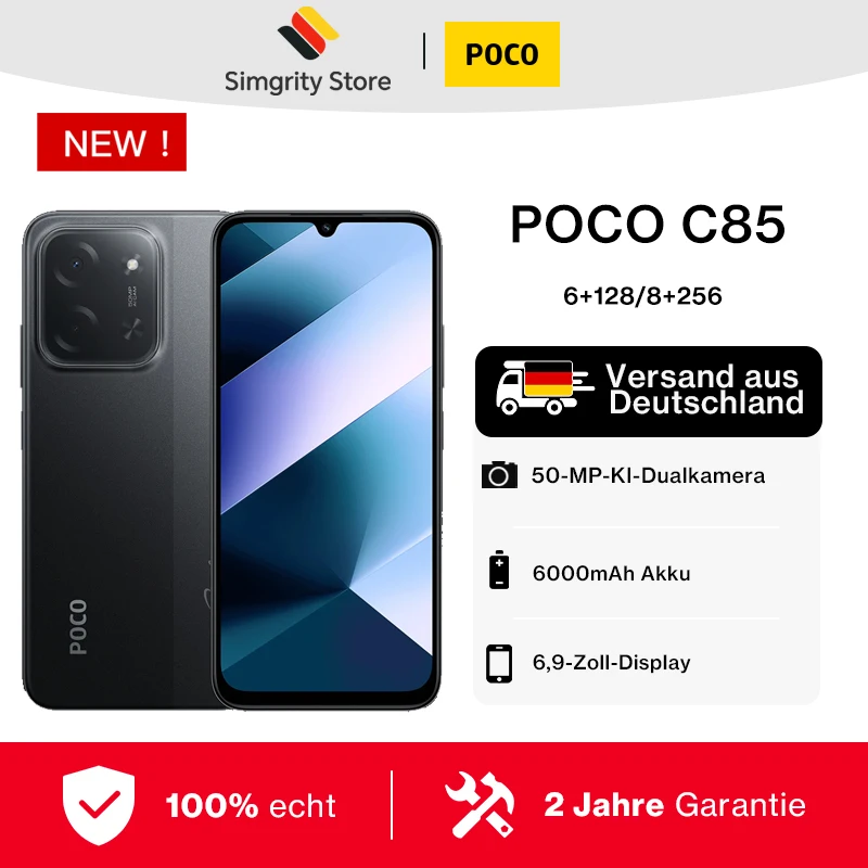 【Estreno mondiale】POCO C85 Versione globale Smartphone 128/256 GB Helio G81-Ultra Batteria da 6000 mAh Display da 6,9" Fotocamera da 50 MP 33 W NFC