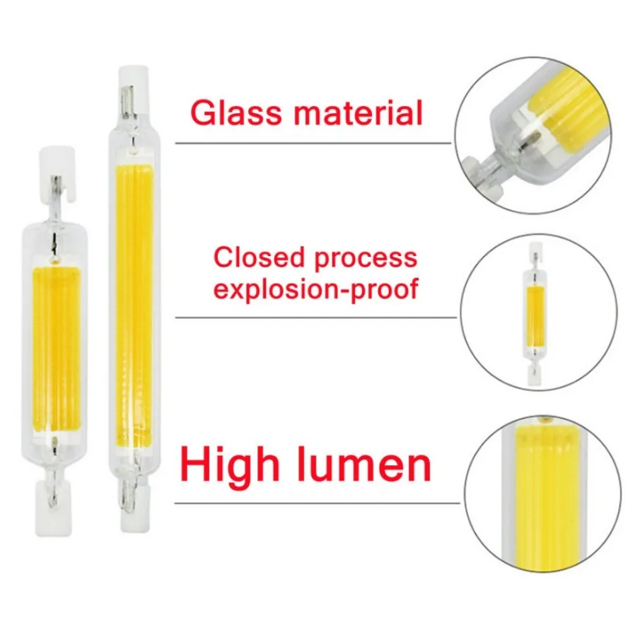 HHLZYH R7s LED COB Glass Tube 78mm 189mm 118mm J78 J118 High Power COB Light Bulb AC110V 220V Home Replace Halogen Lamp