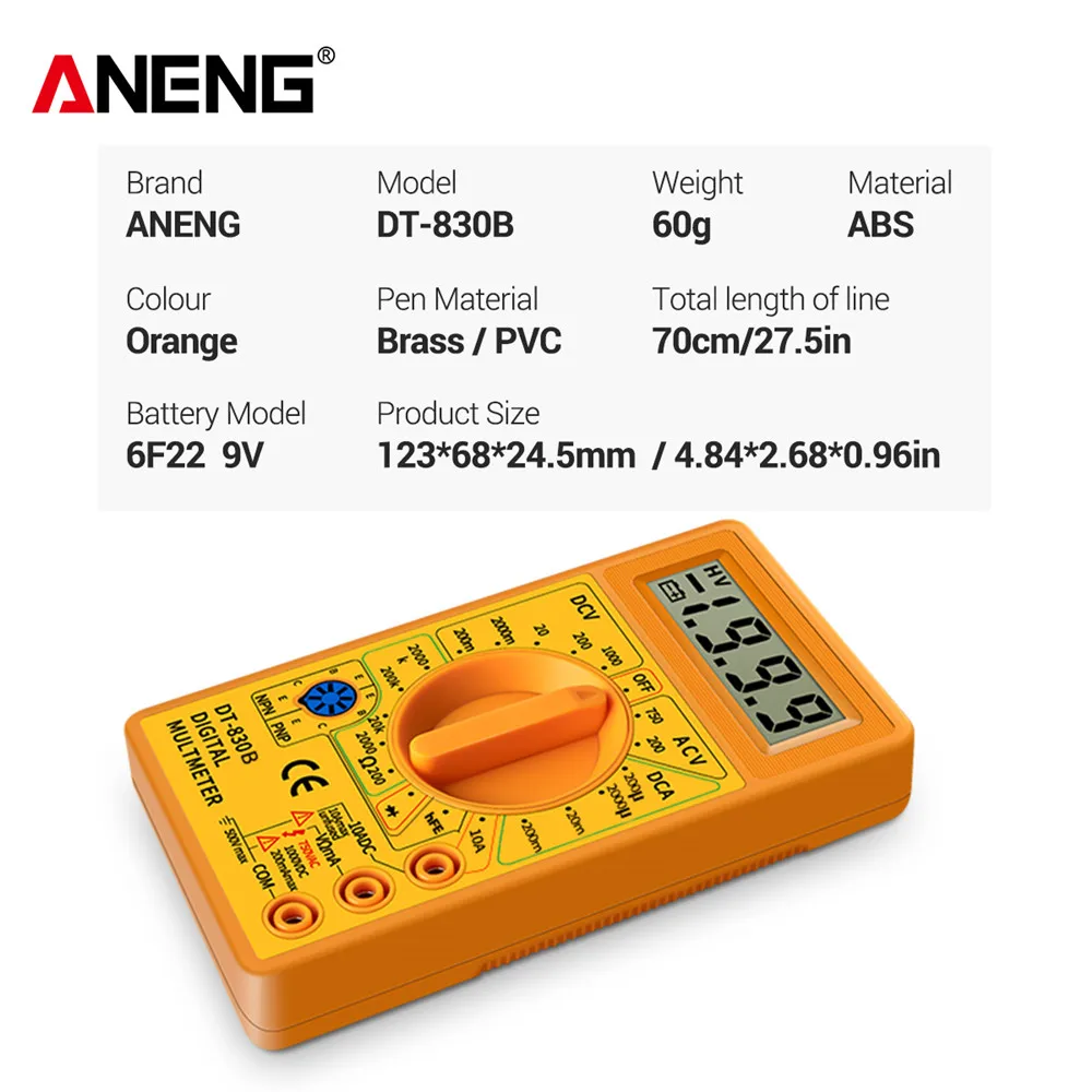 ANENG DT830B เครื่องทดสอบมัลติมิเตอร์มือถือมัลติมิเตอร์มัลติมิเตอร์แบบดิจิตอล Professional Multi Meter Multimetro Ohm Maltimeter เครื่องมือ