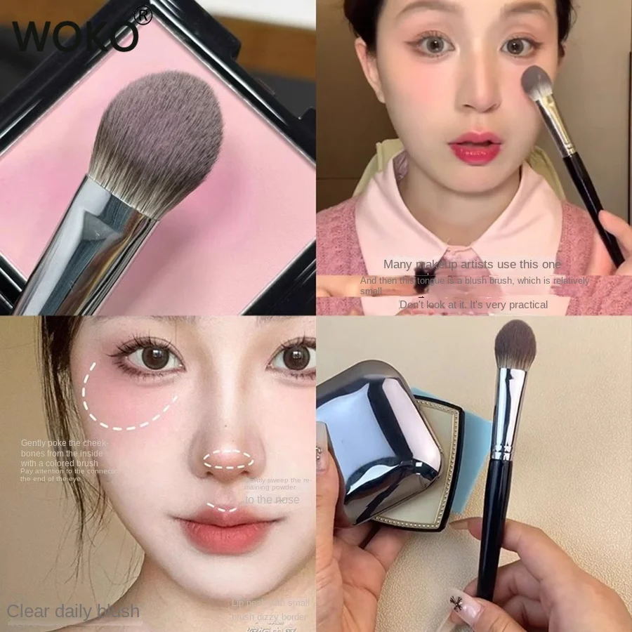 Brocha para colorete con forma de corazón de melocotón, colorete en polvo, crema, colorete líquido, brochas de maquillaje planas, pequeñas y precisas, herramientas de maquillaje