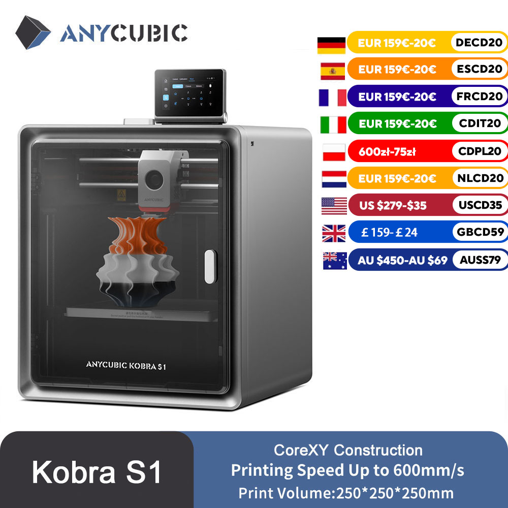 Anycubic Kobra S1 AE Versão Impressora 3D Core XY Estrutura estável Velocidade máxima 600 mm/s Impressora 3D ultrassilenciosa de alta precisão
