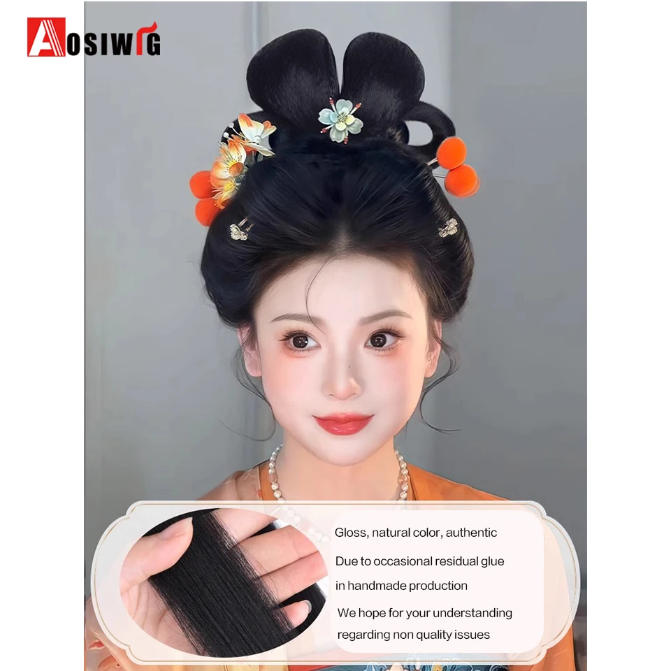 Synthetische Hanfu-Perücke, Kopfbedeckung, weiblich, einteilig, kleiner Taiping-Brötchen, Tang-Stil, altes Kostüm, tägliche Leistung, Styling, Haarkissen