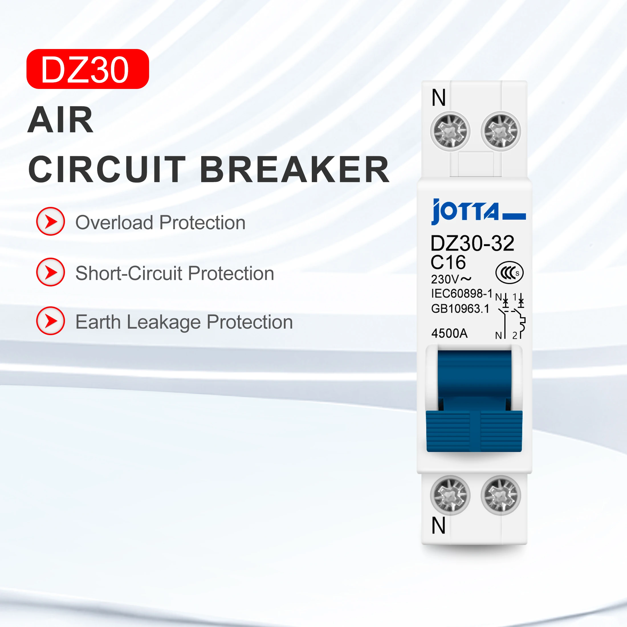 JOTTA DPN 1P + N Mini disyuntor MCB 6A10A 16A 20A 25A 32A montaje en carril Din interruptor de aire doméstico en miniatura