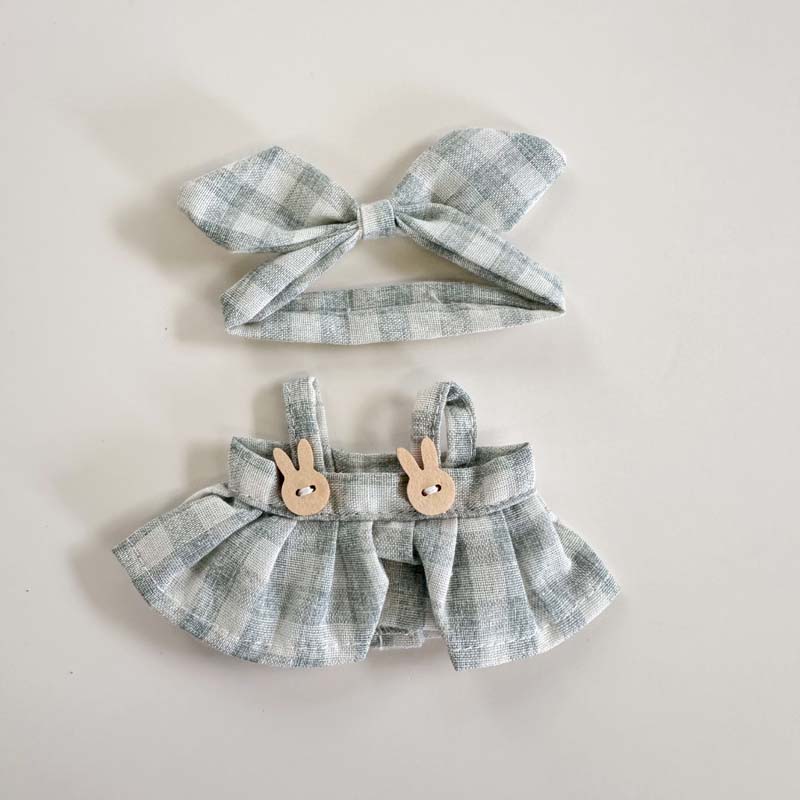 Mini roupas de boneca de pelúcia, acessórios para labubu idol v1 v2, festa sentada, saia xadrez, conjunto de roupas, brinquedos