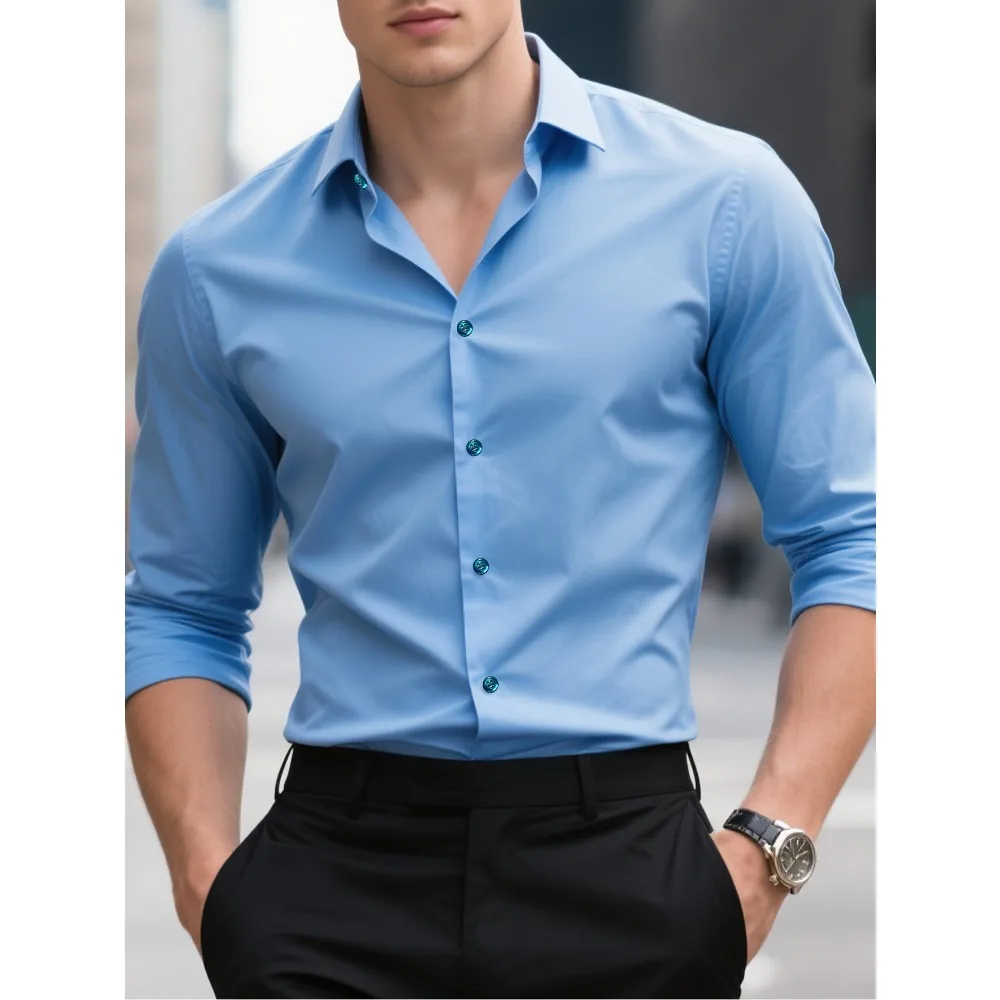 FGKKS Camicia da uomo nuova nuovissima camicia basic di qualità maschile in tessuto elastico a maniche lunghe tinta unita da uomo in più colori