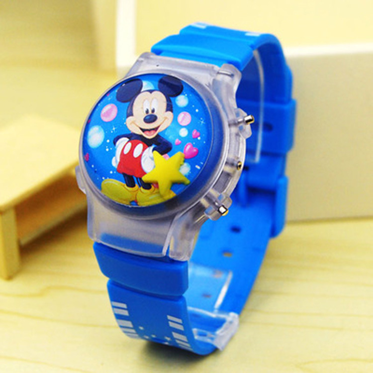 Disney Mickey Minnie นาฬิกาเด็ก Action Figure Spiderman ส่องสว่างแฟลชเพลงของเล่นนาฬิกาเด็กนาฬิกานาฬิกาของขวัญวันเกิด