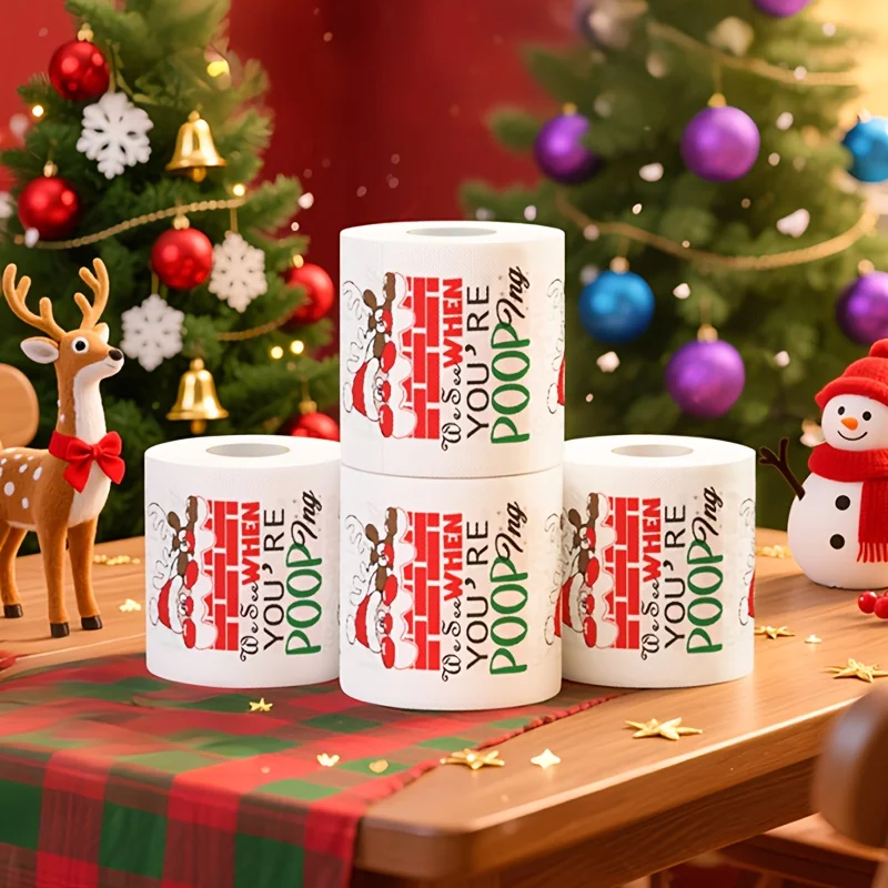 Papel higiénico con patrón de alces de Papá Noel, decoración festiva para el baño de Navidad, adorno festivo, decoración del hogar, decoración navideña para el baño