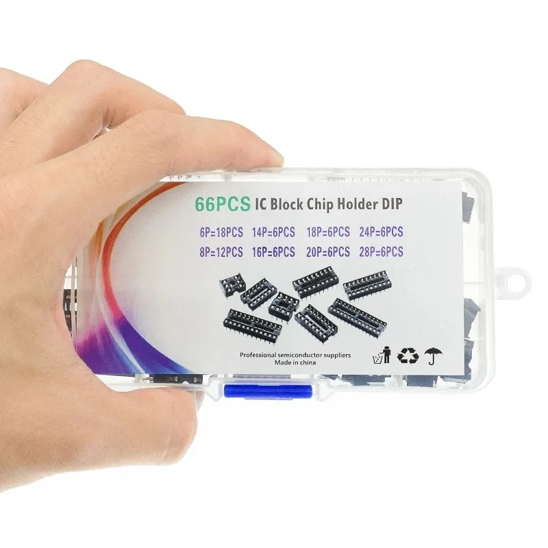 66PCS/lot with Box DIP IC Sockets Adaptor Solder Type Socket Kit 6 8 14 16 18 20 24 28 Pin DIP-6 DIP-8 DIP-14 IC Connector