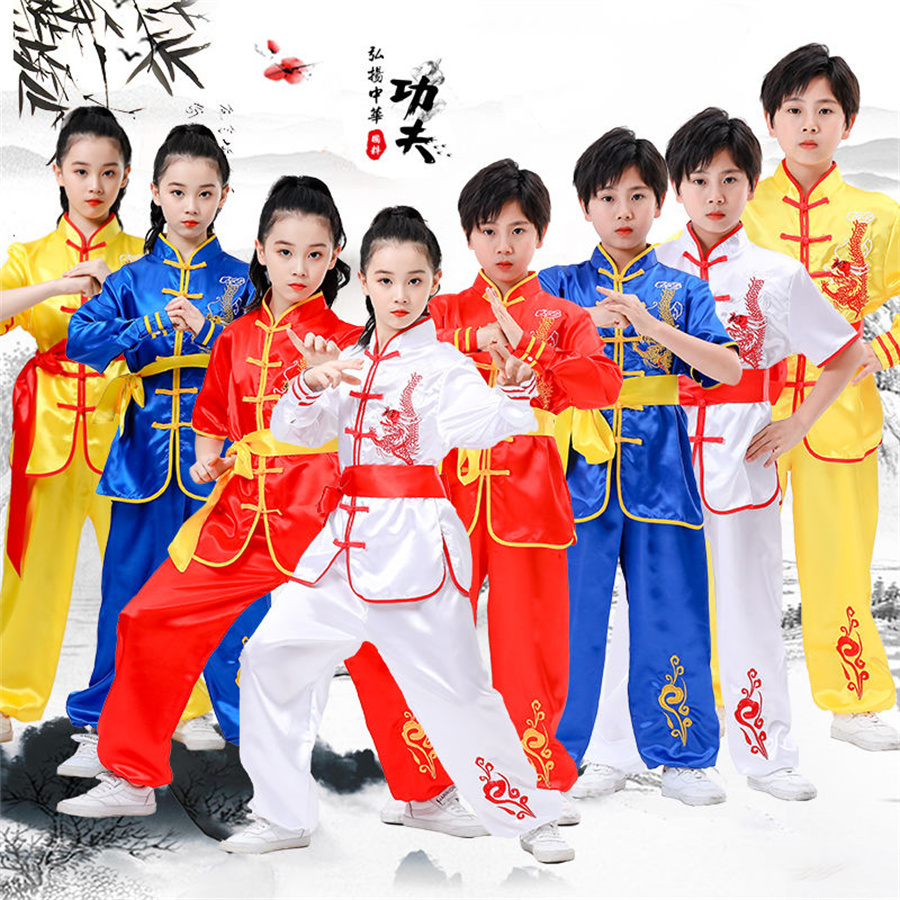 Dziecięcy chiński tradycyjny kostium Wushu odzież chłopcy dziewczęta KungFu garnitur Tai Chi sztuka walki jednolite stroje niestandardowe logo