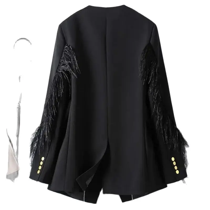 Chaqueta de traje de primavera y otoño para mujer, abrigo informal holgado a la moda, Blazer de Color puro con botones y borlas, prendas de vestir exteriores para mujer 2024