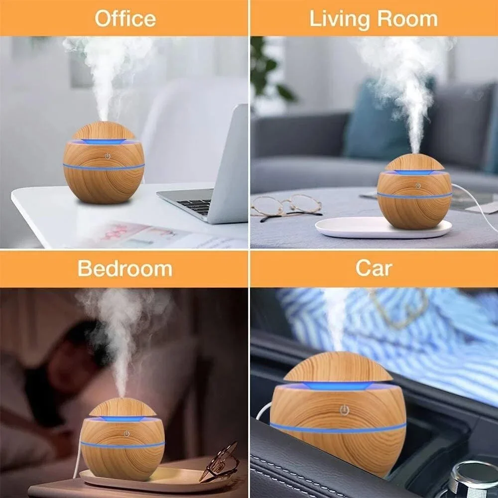 Mini Nawilżacz Ultradźwiękowy z Imitacją Drewna USB Dyfuzor Olejków Eterycznych Przenośny Biurkowy Nawilżacz Powietrza do Aromaterapii do Domu i Biura