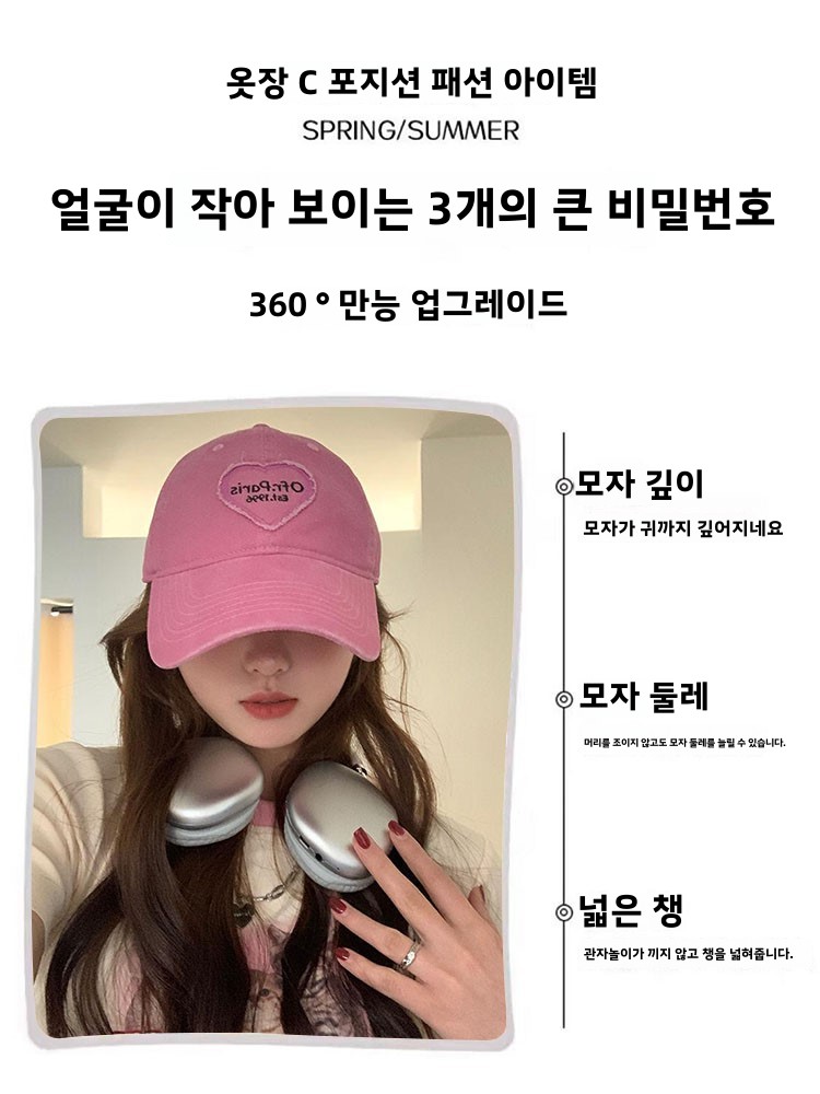 Hong Kong Spring Summer Large Head Size Baseball Cap Women's Embroidered Letter Retro Versatile Casual Duckbill Hat Trendy