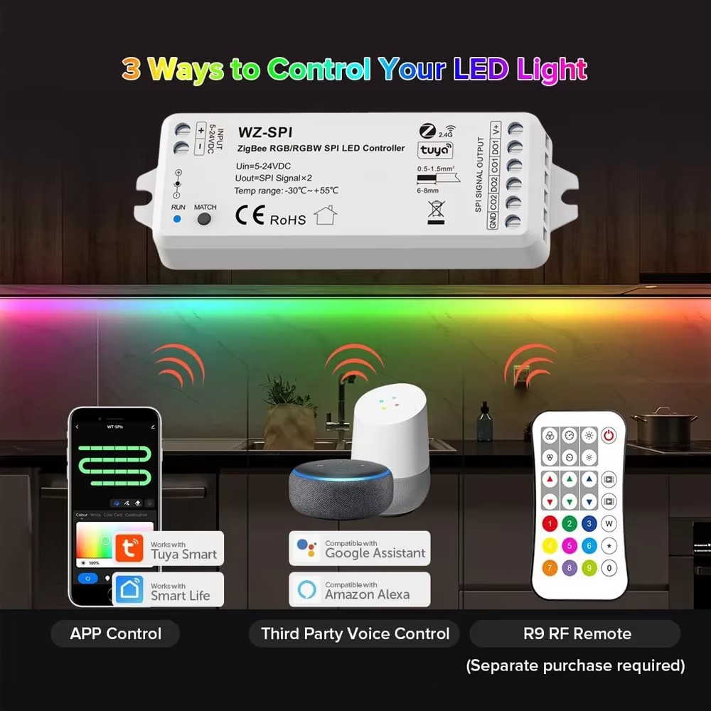 Tuya WiFi WT-SPI/WZ-SPI Zigbee + RF SPI LED Controller DC5V-24V WS2811 Ws2812 Ws2815 SK6812 RGB/RGBW LED Streifen Pixel Module Licht