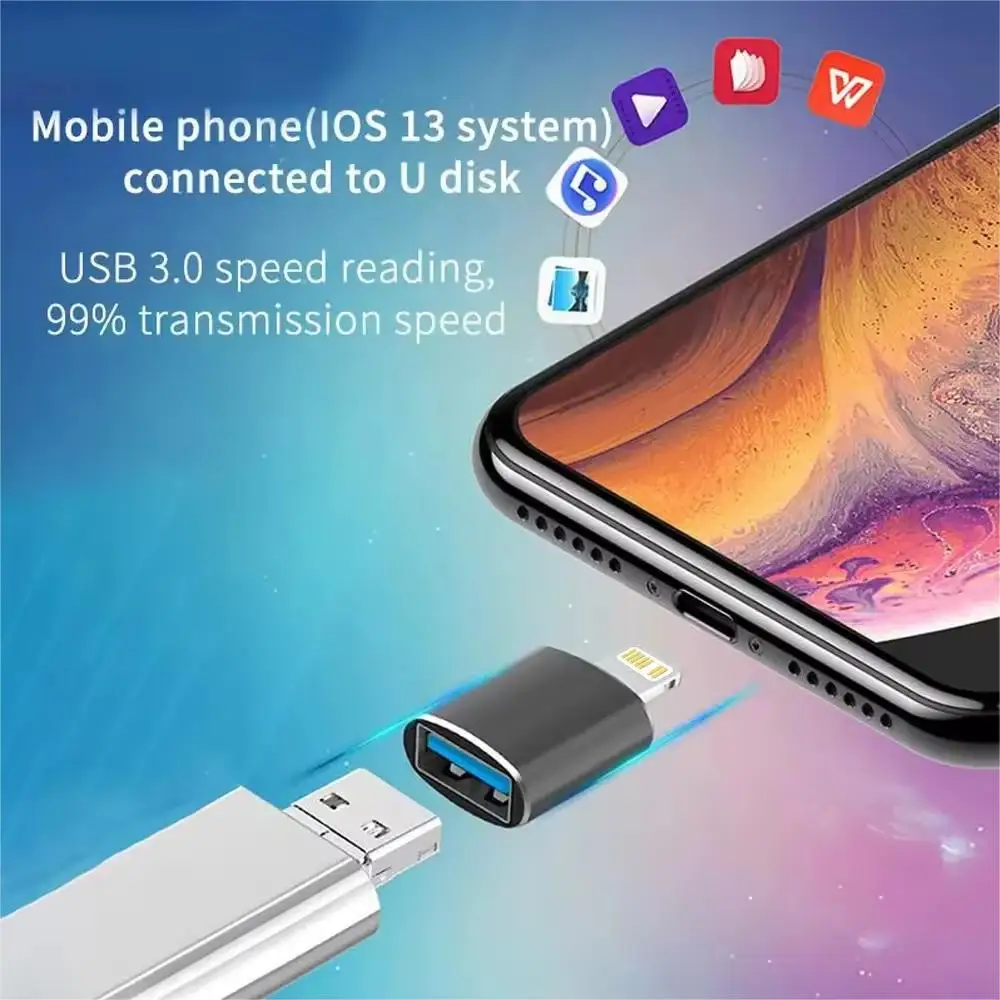 2pcs OTG USB 3.0 Adapter for IPhone 14 13 12 Pro XS Max XR X 8 Plus 7 6s IPad Lightning Male To USB3.0 Adapter for IOS13 Above