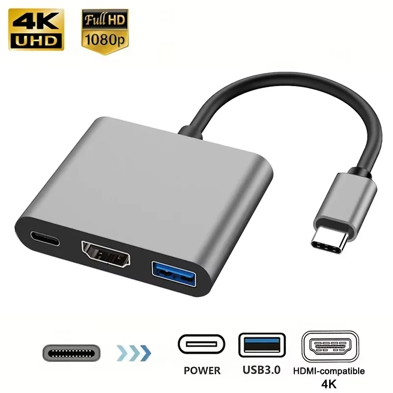 3 in 1 USB-C USBハブ オス-メス USB 3.0充電アダプター Macbook Air用 HDMI対応 4K USB 3.1 Type-C to 12コンバーター