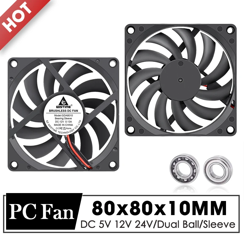 Gdstime 80 mm Lüfter DC 5 V 12 V 24 V 80 x 80 x 10 mm bürstenloser Lüfter 8010 Doppelkugelkühler 8 cm Axiallüfter für PC-Gehäuse-CPU-Kühlung