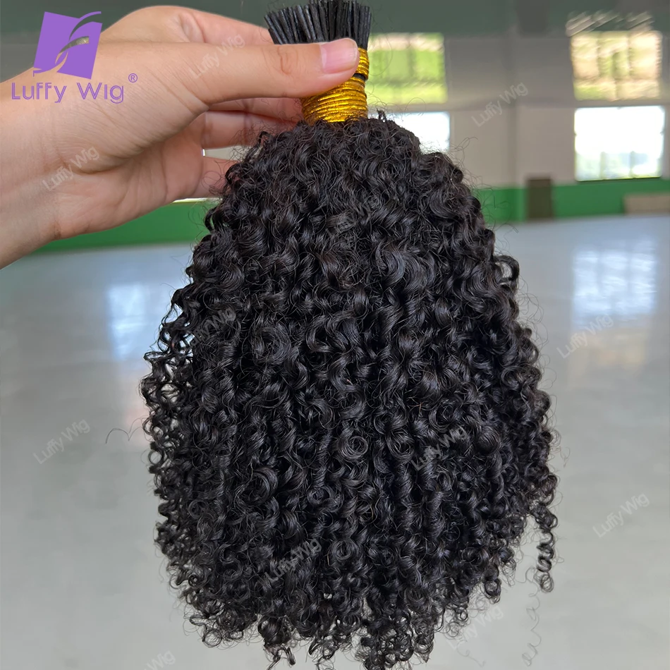 Duplo desenhado eu ponta extensões de cabelo real itip cabelo humano cru remy mongol 3c 4a afro kinky encaracolado fusão feixes de cabelo luffy