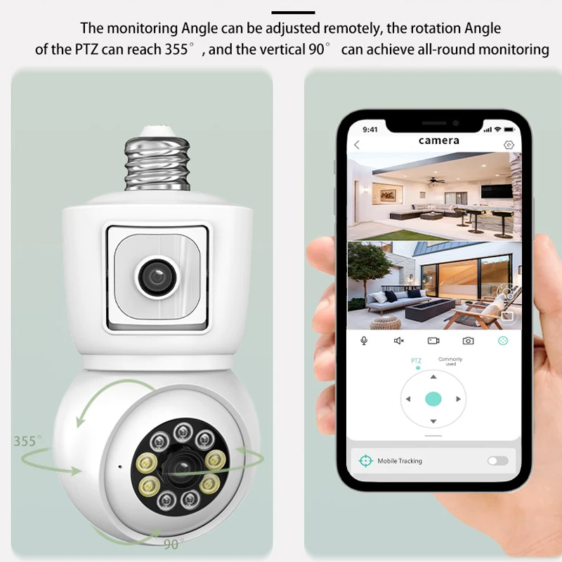 ICSEE 4K 8MP E27 bombilla WiFi cámara de doble lente pantalla Dual seguimiento automático Audio bidireccional visión nocturna en Color cámara de vigilancia de 4MP
