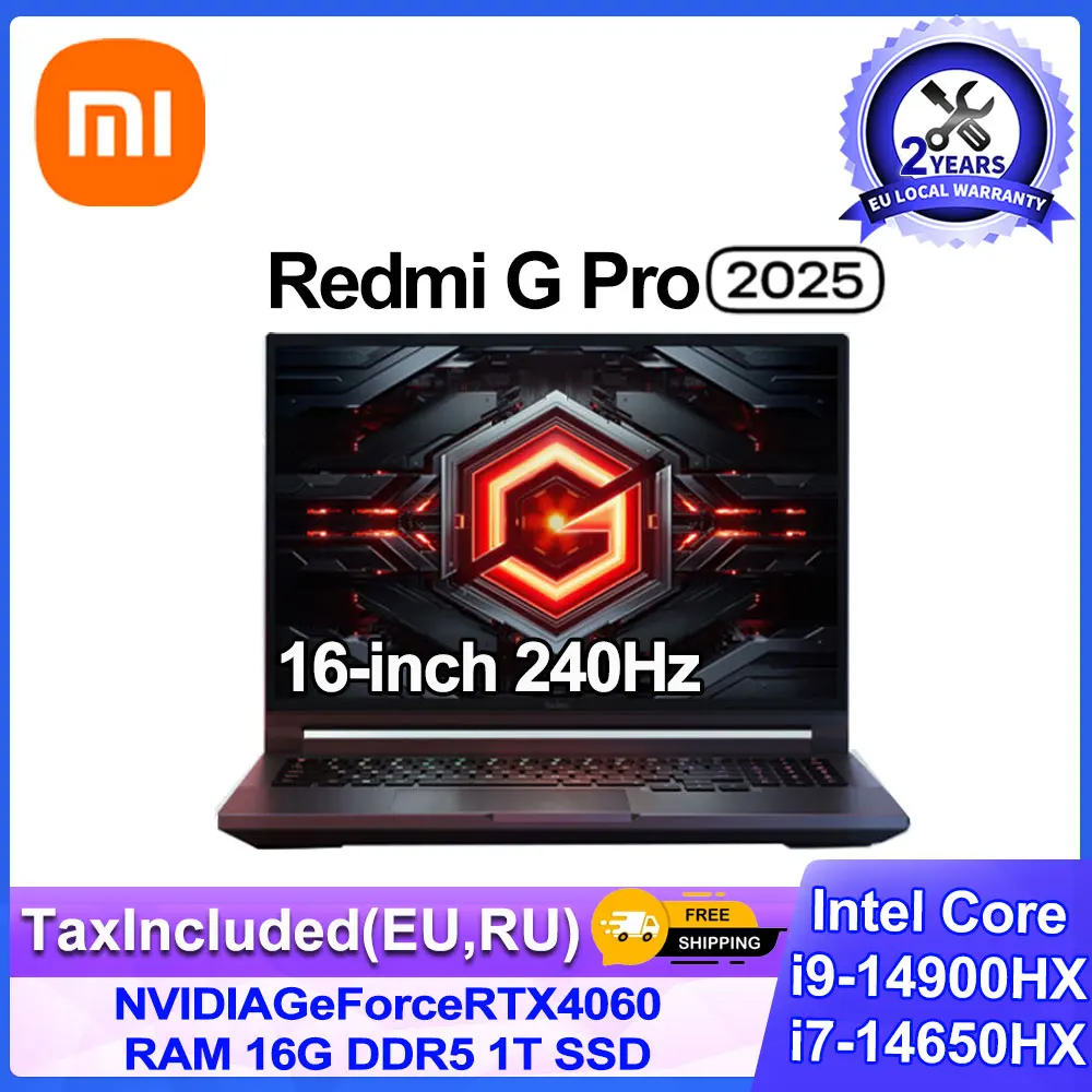 Xiaomi Redmi G Pro แล็ปท็อปสําหรับเล่นเกม 2024 Core i9-14900HX NVIDIA GeForce RTX 4060 RAM 16GB/32GB DDR5 1TB SSD 16 นิ้ว 240Hz หน้าจอ PC