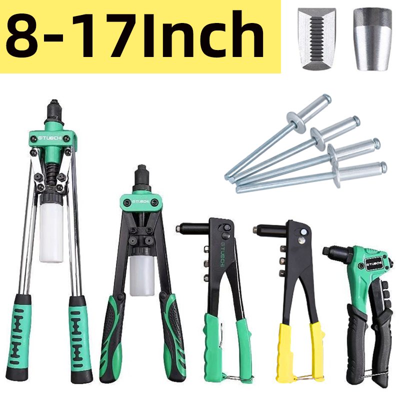 Pistola de rebite manual com alça dupla, 8/9.5/13/14/17 tamanhos para 3/32-1/4 tamanhos 2.4-6.4mm, ferramenta de rebite automática pesada e cega, economiza esforço