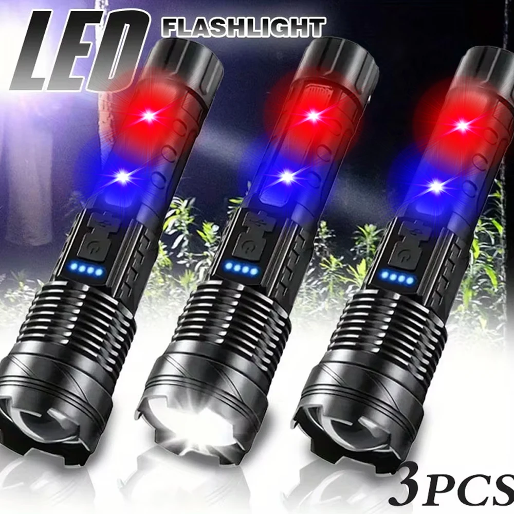 Leistungsstarke XHP50 LED-Taschenlampe, wasserdichte Taschenlampe mit Seitenlicht, 7 Modi, Camping, Angeln, Laterne, Typ C, wiederaufladbare Zoomlampe