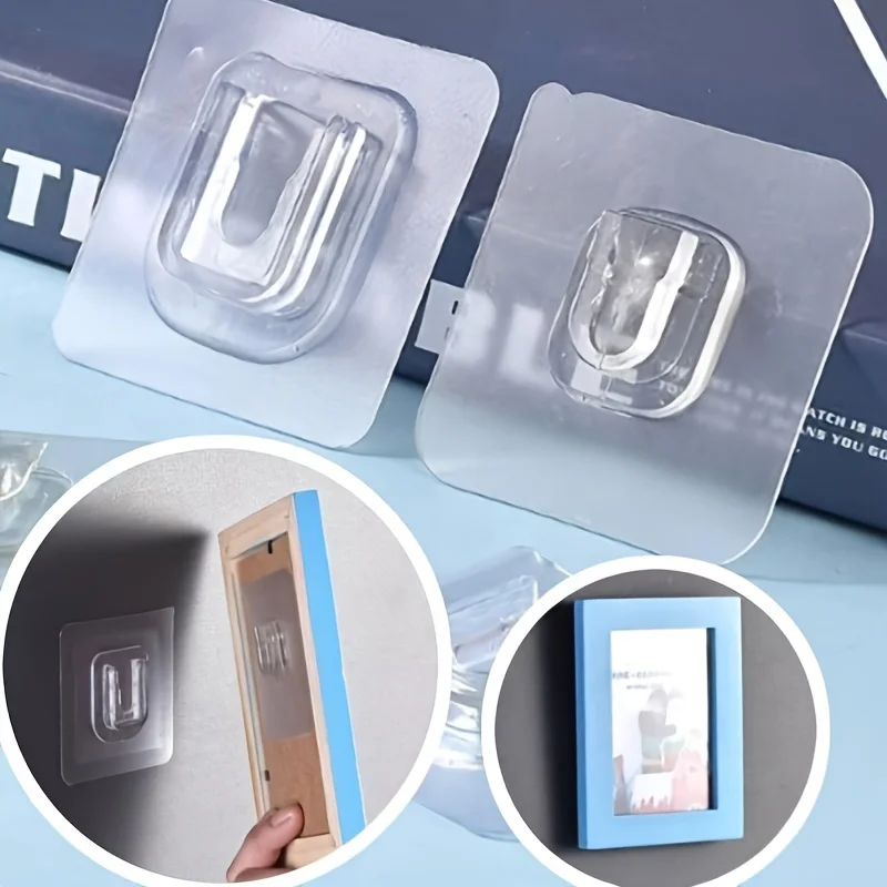 10/2 คู่กาวสองด้านตะขอติดผนังที่มองไม่เห็น Traceless Snap Hook Wall ผู้ถือห้องน้ําห้องครัวห้องนอน Hook Kit