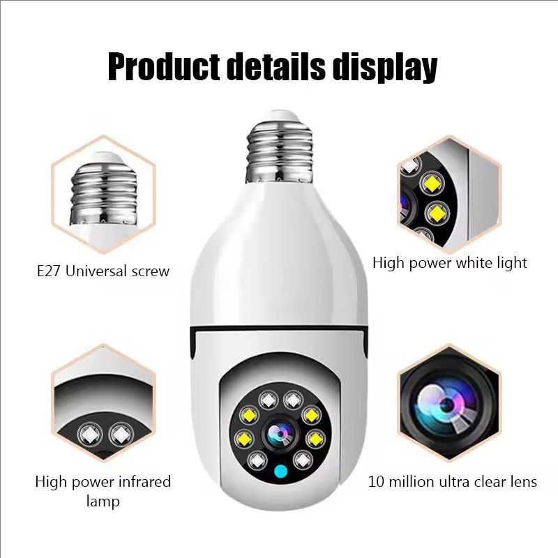 Lampadina E27 Telecamera Wifi Monitoraggio umano Visione notturna a colori 360 °   Citofono con rotazione Telecamera da 2 MP Yi Lotto APP Supporto iOS Android Phone