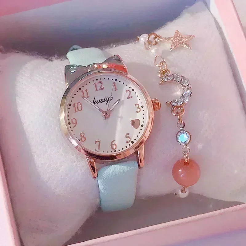 2025 mode Kinder Liebe Digitale Zifferblatt Kinder Set Uhr Lederband Quarz Uhren Kind Mädchen Uhr kinder Uhr + armband