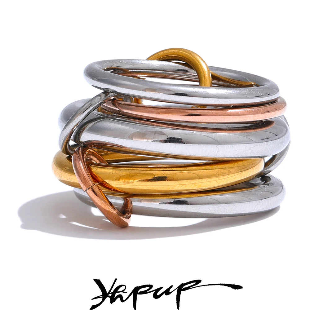 Yhpup Acero inoxidable 3 colores 5 eslabones anillos apilados 2024 PVD joyería chapada en oro real